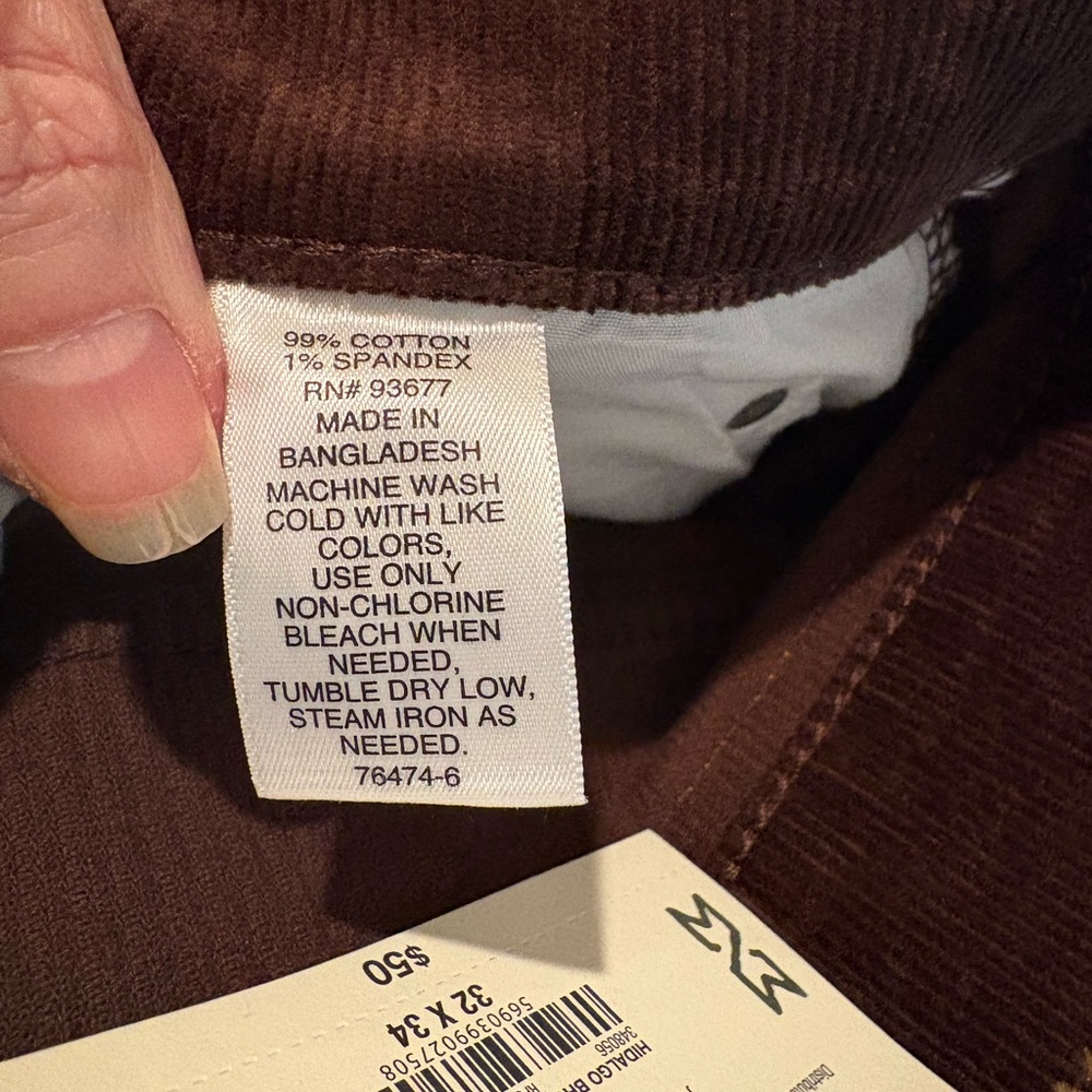 Men's Corduroy Pants in Rich Brown NWT size 32x34 - Picture 6 of 7